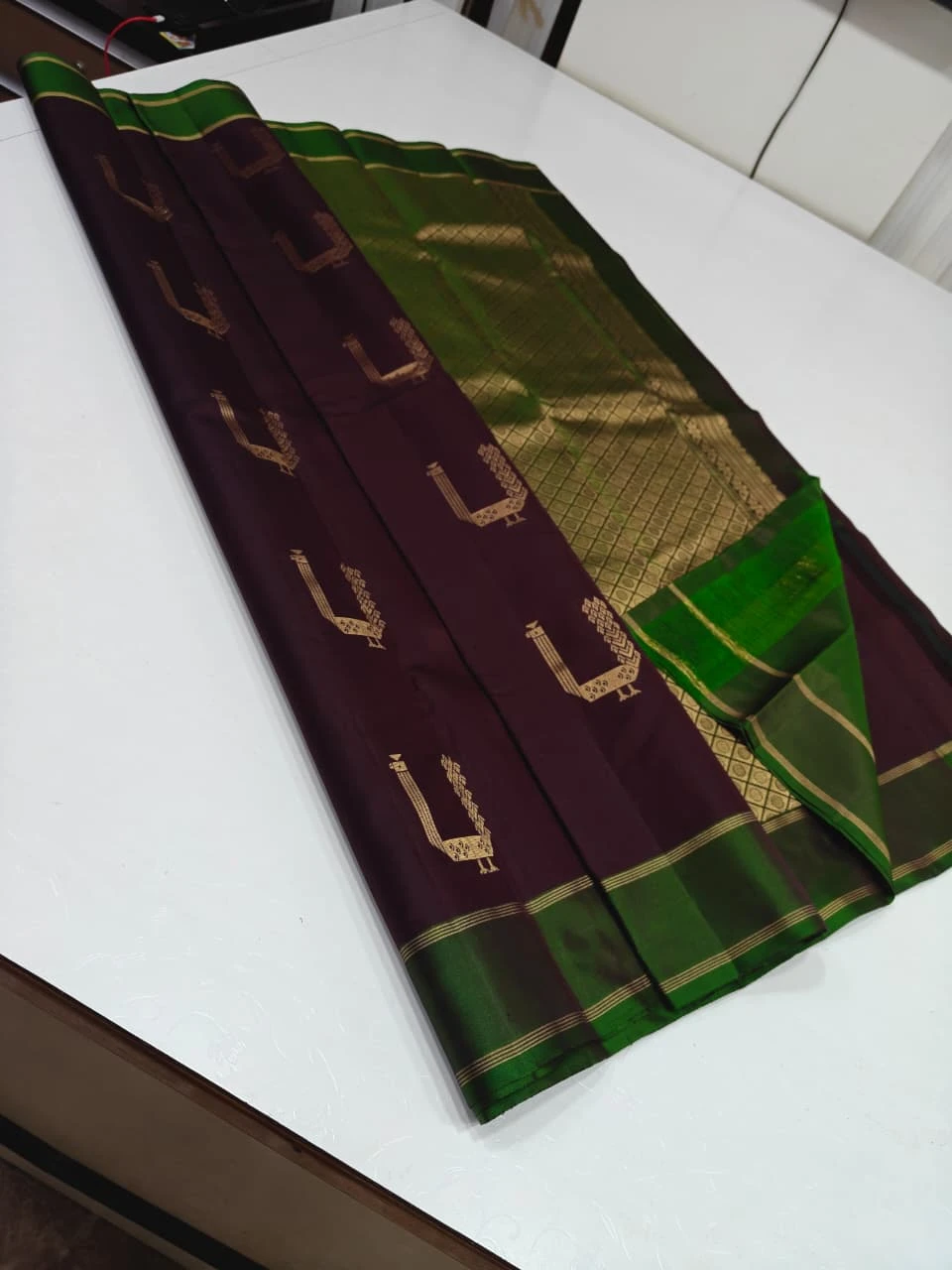 Deep Purple & Parrot Green Kanjivaram Silk Saree